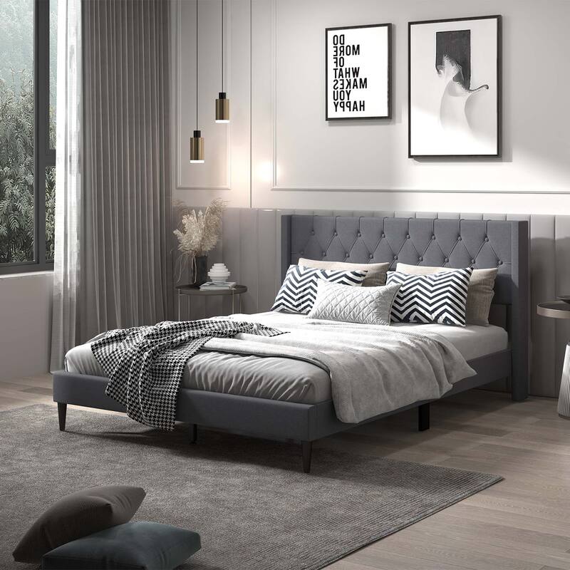 Costway Queen Size Upholstered Platform Bed with Button Tufted