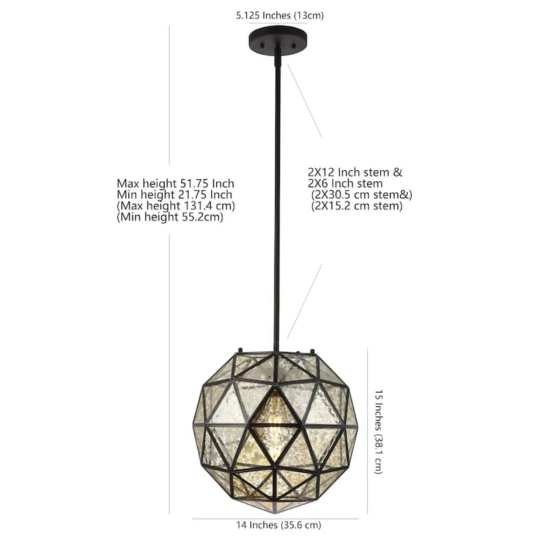 SAFAVIEH Lighting Ludivine Pendant - 13.5" x 13.5" x 51" - Black/Clear - 14Wx14Dx52H