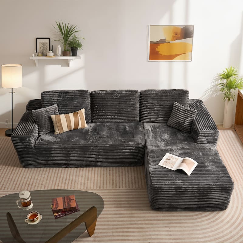 HOOOWOOO Modern Upholstery Chaise Sofa with Pillows for Living Room - Plush Grey