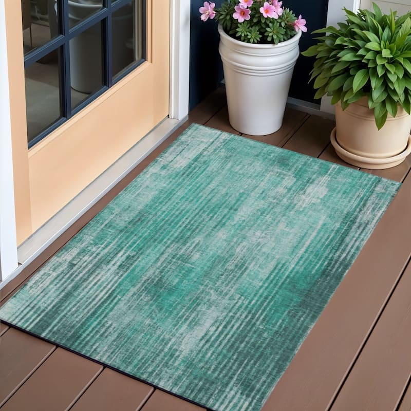 HomeRoots Striped Transitional Rectangle Outdoor Rug - 3' x 5'