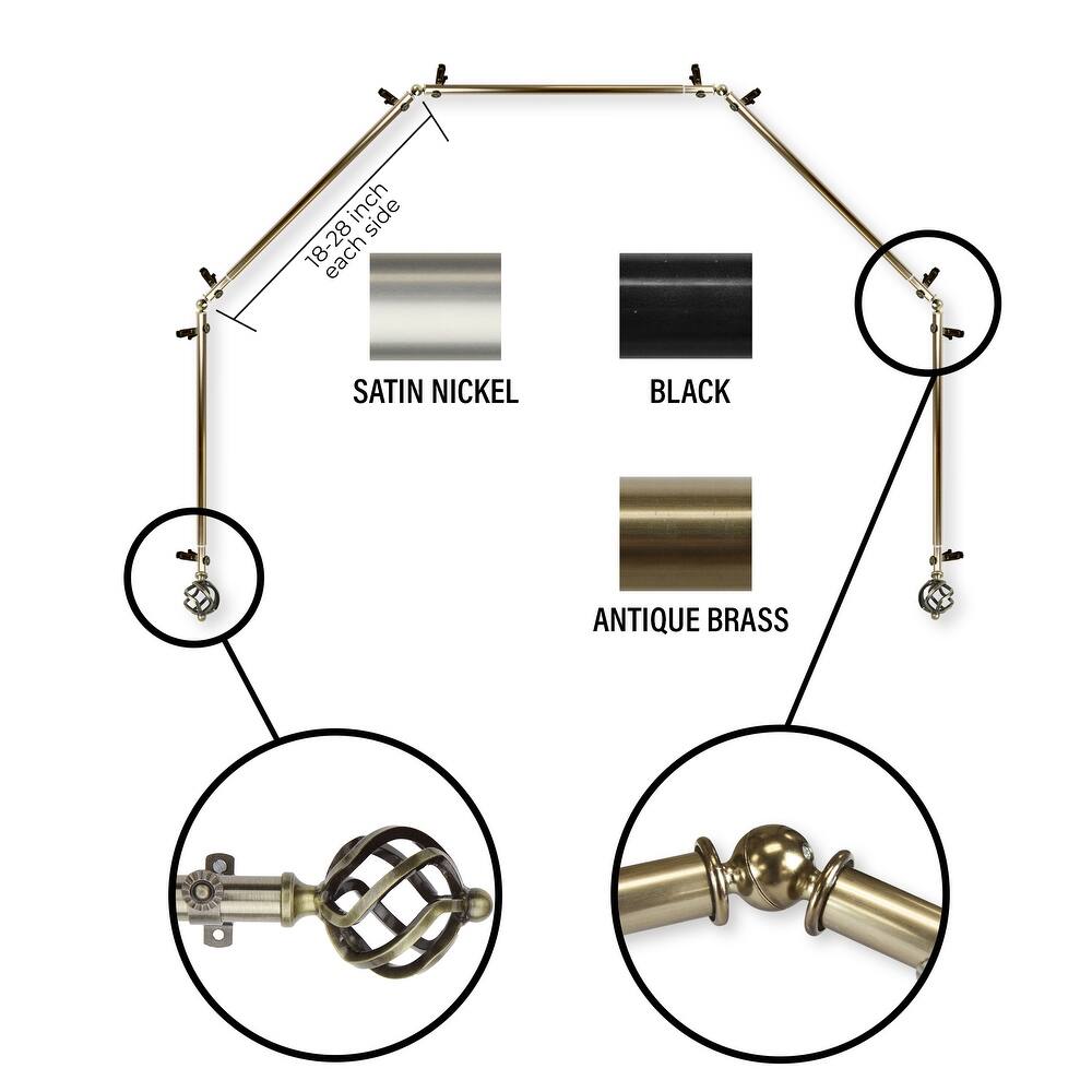 InStyleDesign 13/16" Torison 5-Sided Bay Window Curtain Rod (18-28 inch each side)