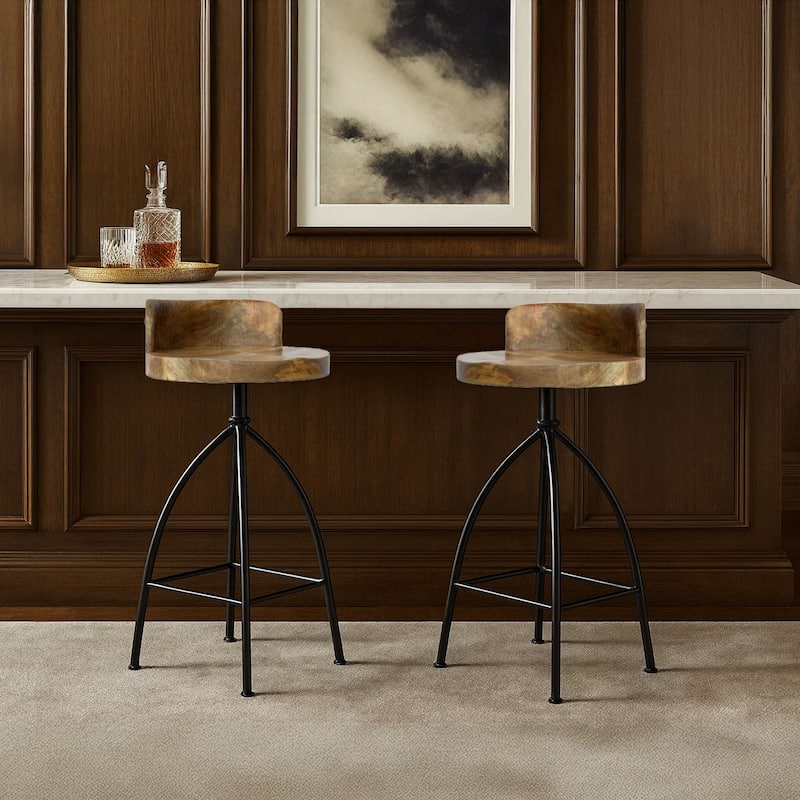 Pia 25-31 Inch Industrial Style Counter Height Stool with Adjustable Swivel Seat, Brown, Black