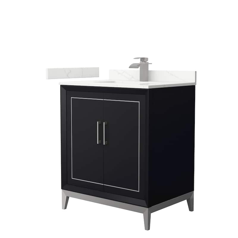Marlena 30-inch Single Vanity, Quartz Top - Black, Nickel Trim, Giotto Quartz Top