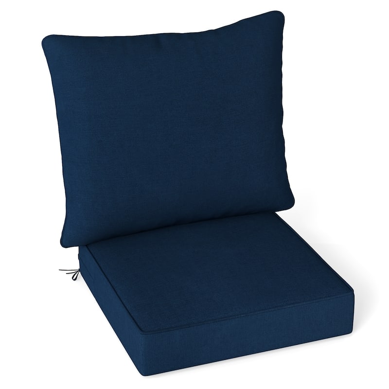 Deep Seat Chair Cushions with Backrest and Tie Belts for Patio or Home - 25" x 25" x 6" - Blue