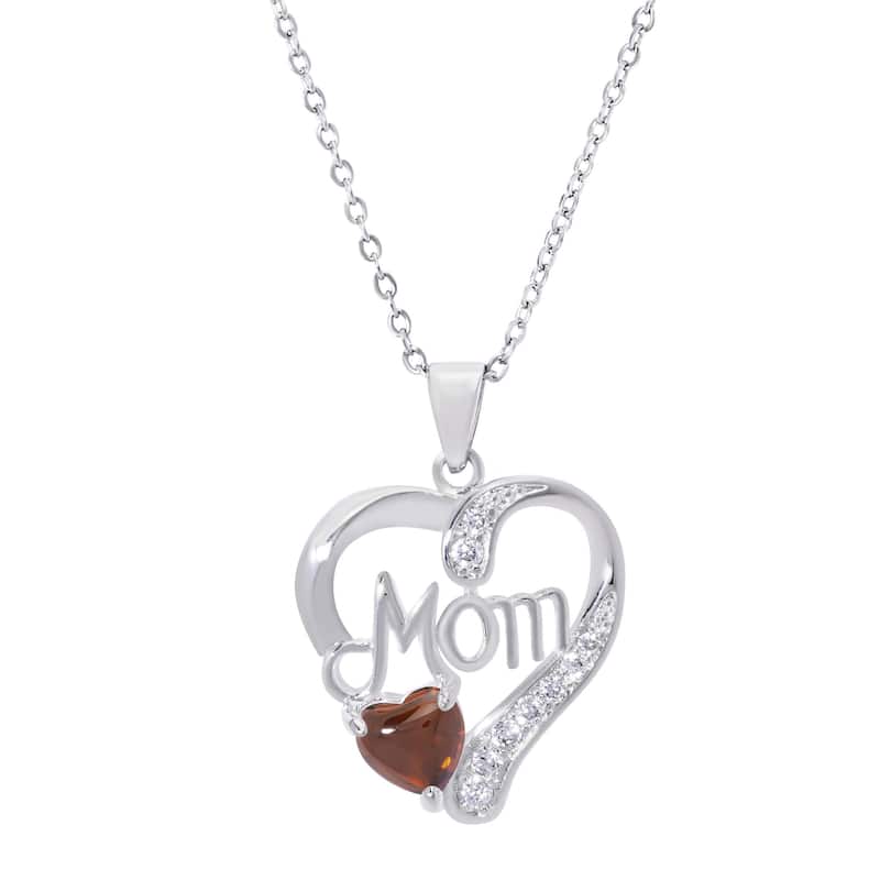Victoria Townsend Silver Plate MOM Heart necklace with Heart shaped Stone - Orange