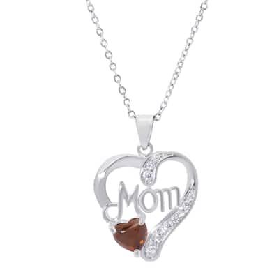 Victoria Townsend Silver Plate MOM Heart necklace with Heart shaped Stone