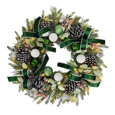 Puleo International 26" Pre-Lit Artificial Adorned Christmas Wreath