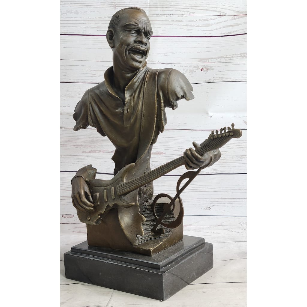 Black Guitarist Musician Bronze Bust Statue Sculpture Figure Original Art 17 Inches X 12 Inches