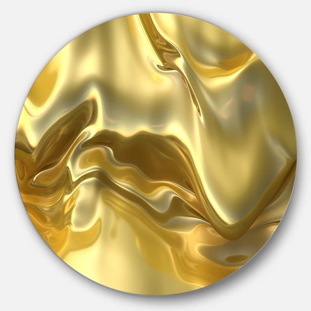 Designart 'Golden Cloth Texture' Abstract Digital Art Large Round Metal Wall Art Print