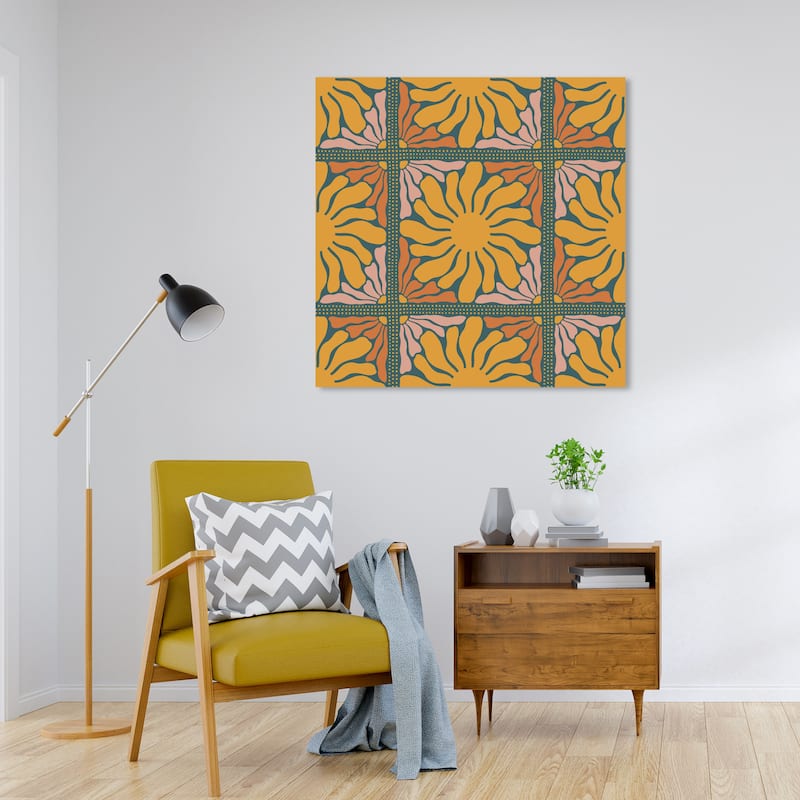 Wynwood Studio Canvas Abstract Sun Floral Divisions Gold and Dark Gold Modern & Contemporary Wall Art Canvas Print