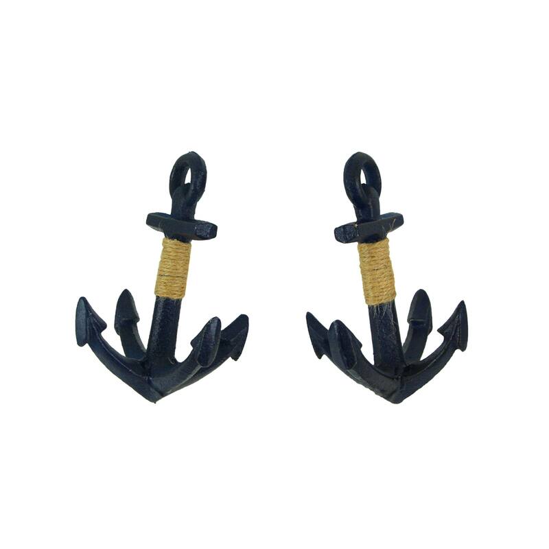 Blue Cast Iron Anchor Bookends Nautical Bookshelf Decor (Set Of 2) - 4.75 X 4.25 X 3.25 inches