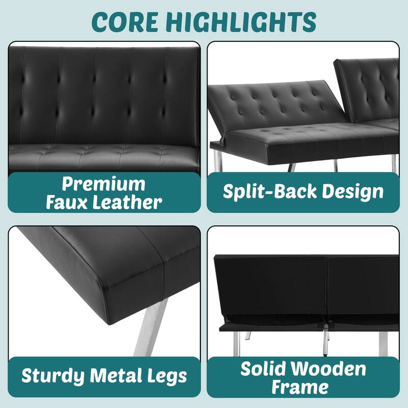 Tufted Mid-Century Modern Split Back Futon Sofa Couch Bed with Chrome Legs