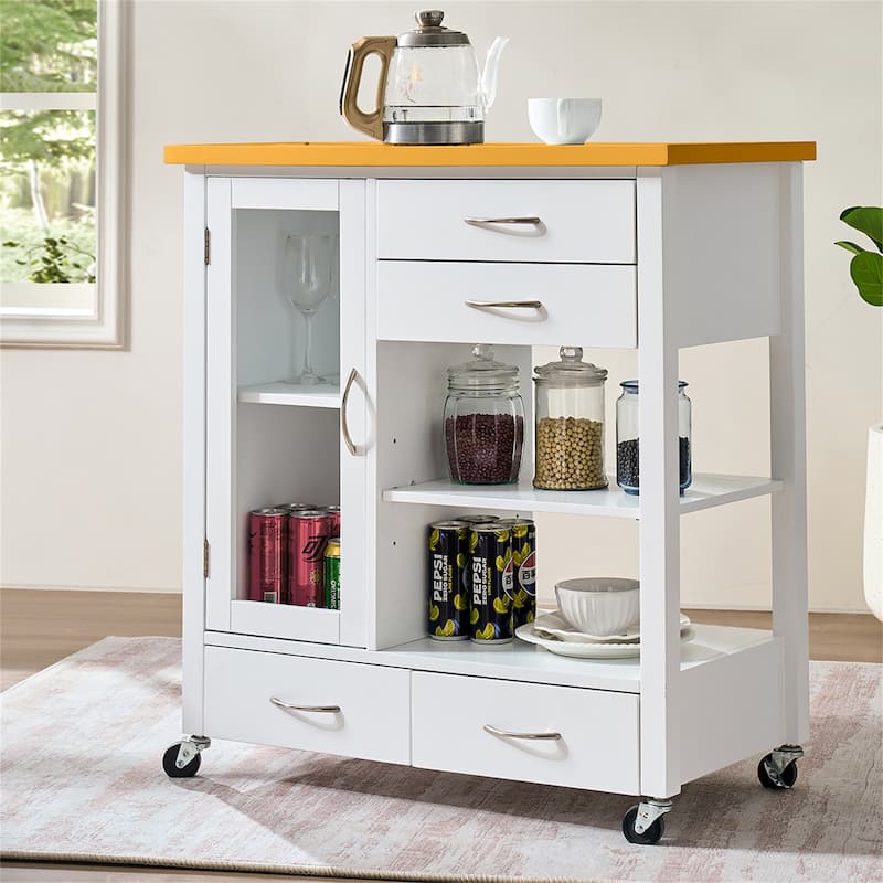 Rolling Kitchen Island Cart with Wood Top,Drawers and Towel Bar