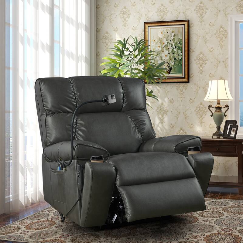 Christopher Knight Home - Power Lift Recliner Chair with Dual Motors, Massage, Heat, Cup Holders & Adjustable Phone Holder