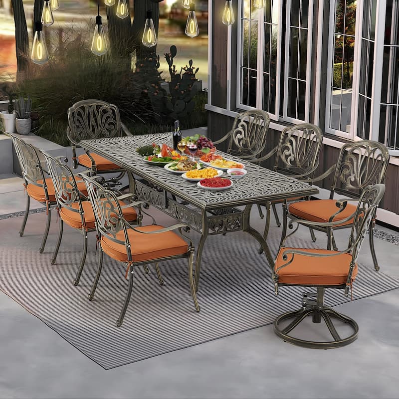 9-Piece Outdoor Dining Set with 1 Table + 8 Chairs, All-Weather Aluminum Outdoor Patio Sets for Patio, Backyard, Garden