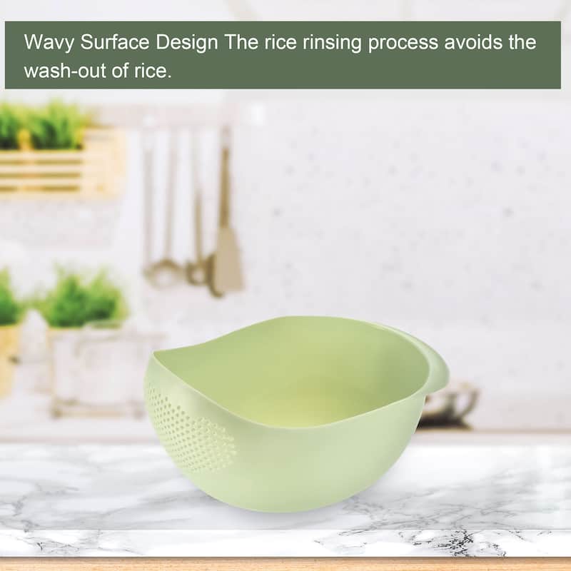 Kitchen Rice Drain Bowl Fruit Washing Basket Sieve Plastic Colander - Green