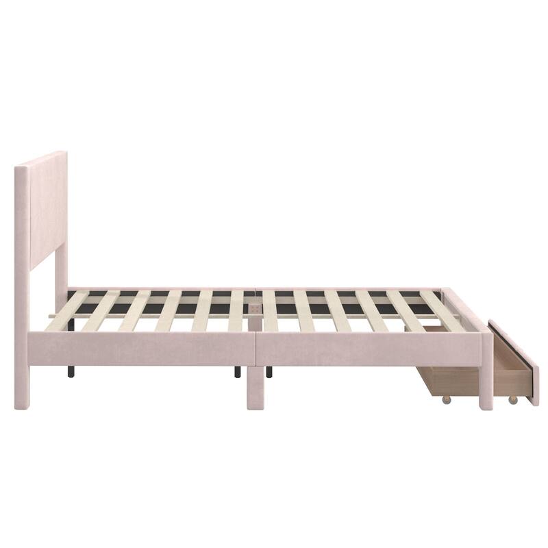 Parkfield Pleated Velvet Storage Queen Platform Bed with Drawer by iNSPIRE Q Modern