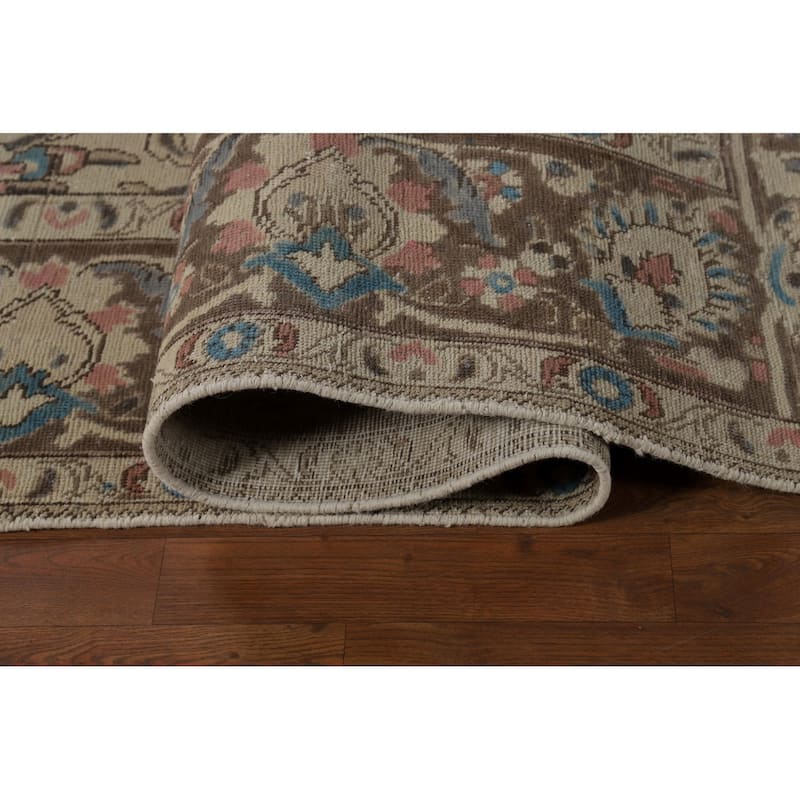 Floral Tabriz Persian Area Rug Distressed Handmade Wool Carpet - 8'8"x 11'5"