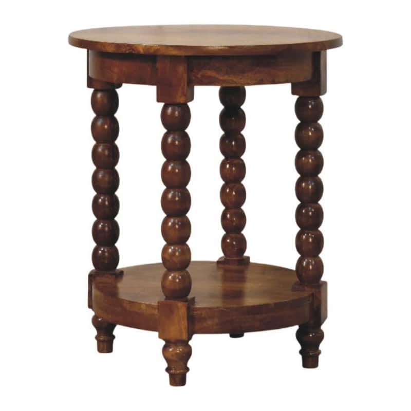 Artisan Furniture Solid Wood Spindle Round Side Table , Brown