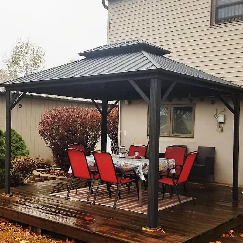 PURPLE LEAF Gazebo Outdoor Gazebo with Dual-Layer Galvanized Steel Double Roof Aluminum Gazebo with Netting and Curtains Grey