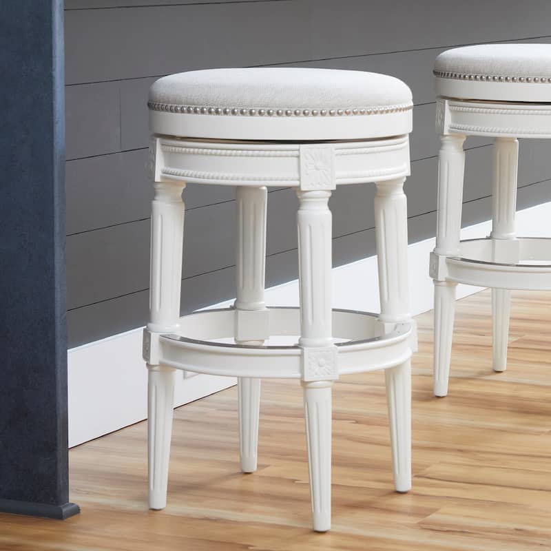 New Ridge Home Goods Chapman Backless Swivel 31"H Bar-Height Stool - Farmhouse White/Gray Seat