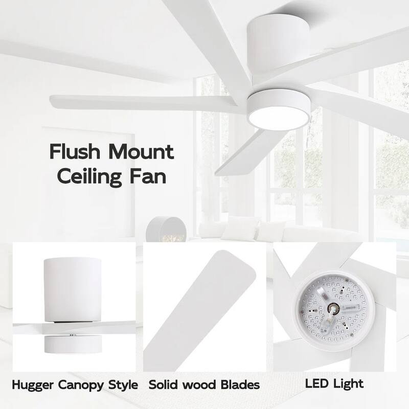 MLiAN 54" Solid Blades Indoor Flush Mount Ceiling Fan with Light Kit and Remote