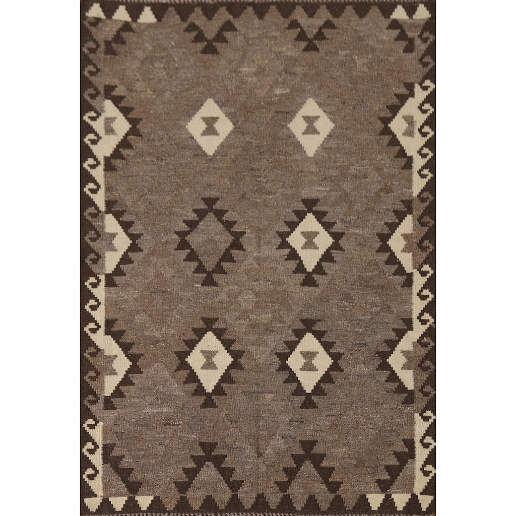 Geometric Kilim Area Rug Flatweave Wool Accent Carpet - 3'6"x 5'0"