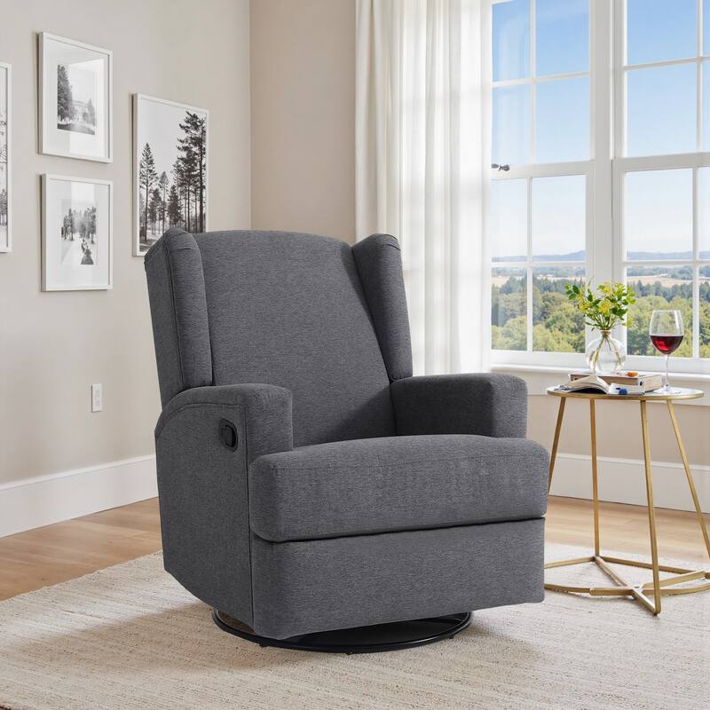 Swivel Wingback Glider Rocker Nursery Recliner Chair - GRAY