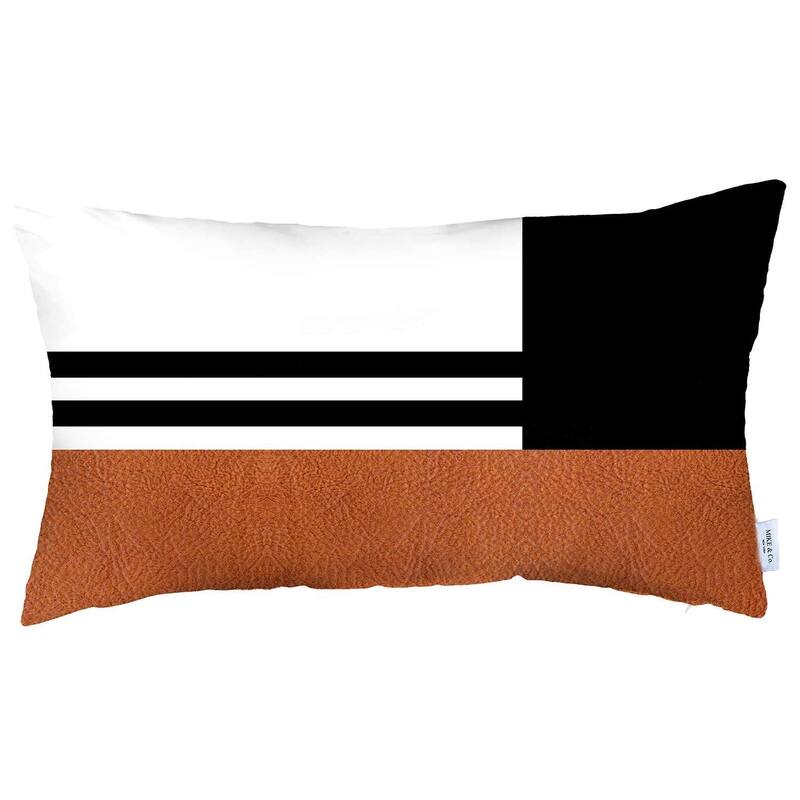 HomeRoots 12" X 20" Brown And Black Striped Zippered Handmade Polyester Lumbar Pillow Cover