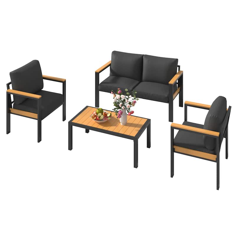 4/5/7-Piece Patio Conversation Set with Table, All-Weather Aluminum Furniture for Outdoor Living - Gray/Black