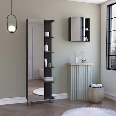TUHOME Fulton 2-Piece Bathroom Set with Linen Cabinet and Medicine Cabinet, Black