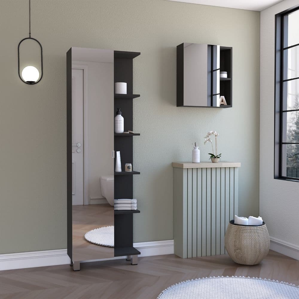 TUHOME Fulton 2-Piece Bathroom Set with Linen Cabinet and Medicine Cabinet, Black