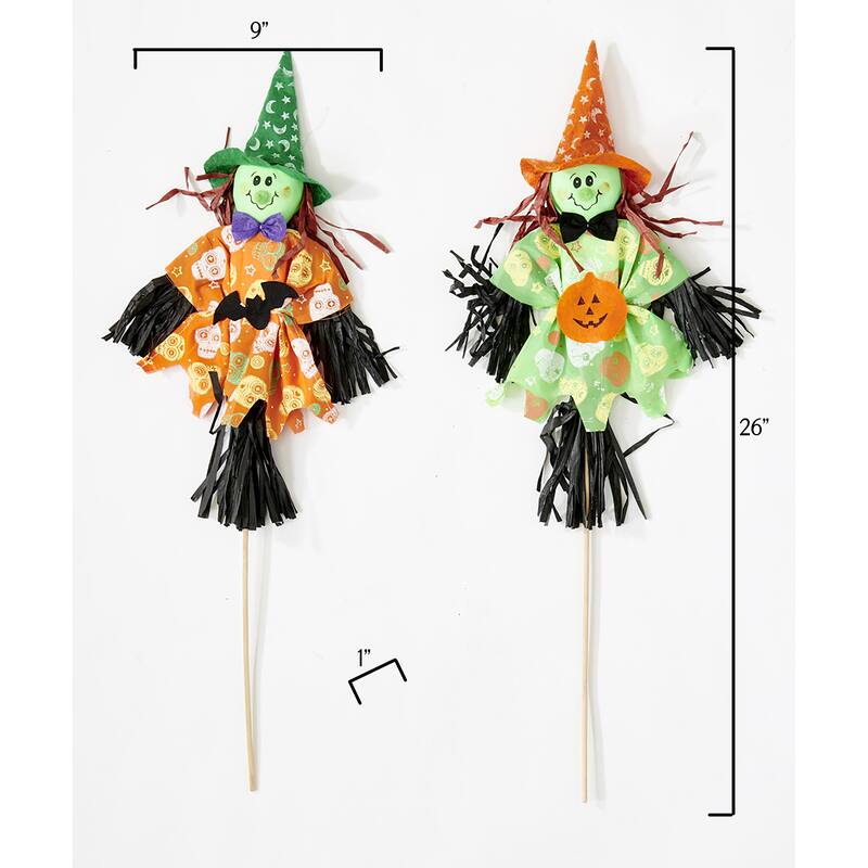 15" Witch Pick on 9" Wood Stick, 2 Assorted, Set of 6