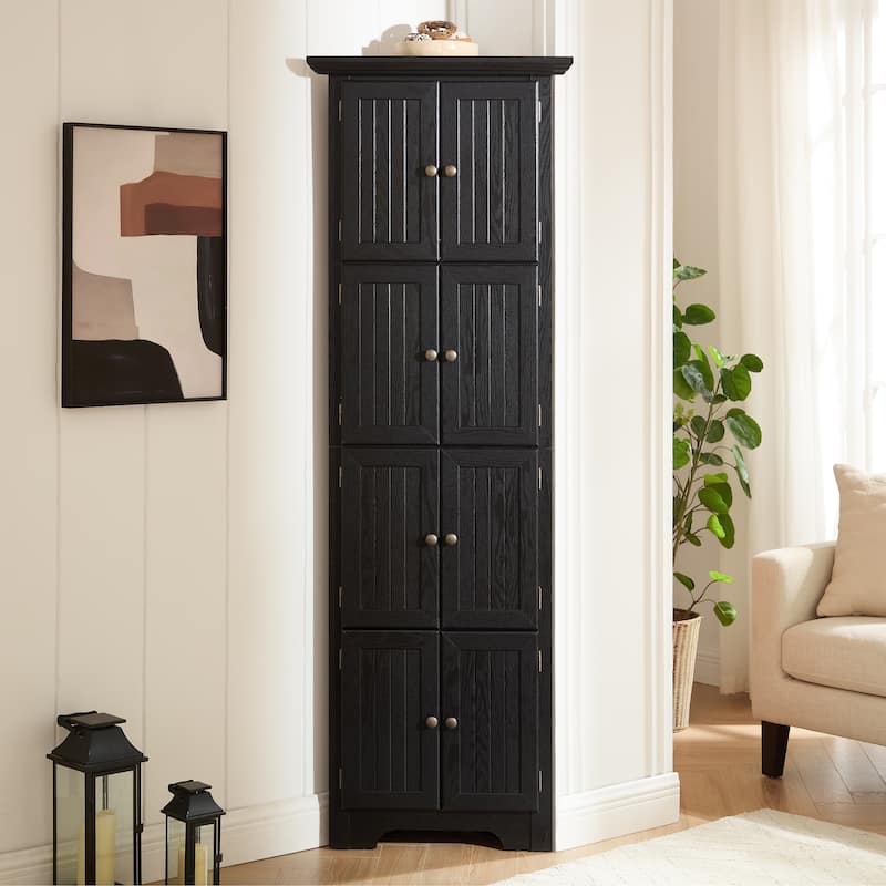 GDF Studio - Farmhouse Corner Cabinet Tall 4-Tier Storage Pantry with 8 Doors.