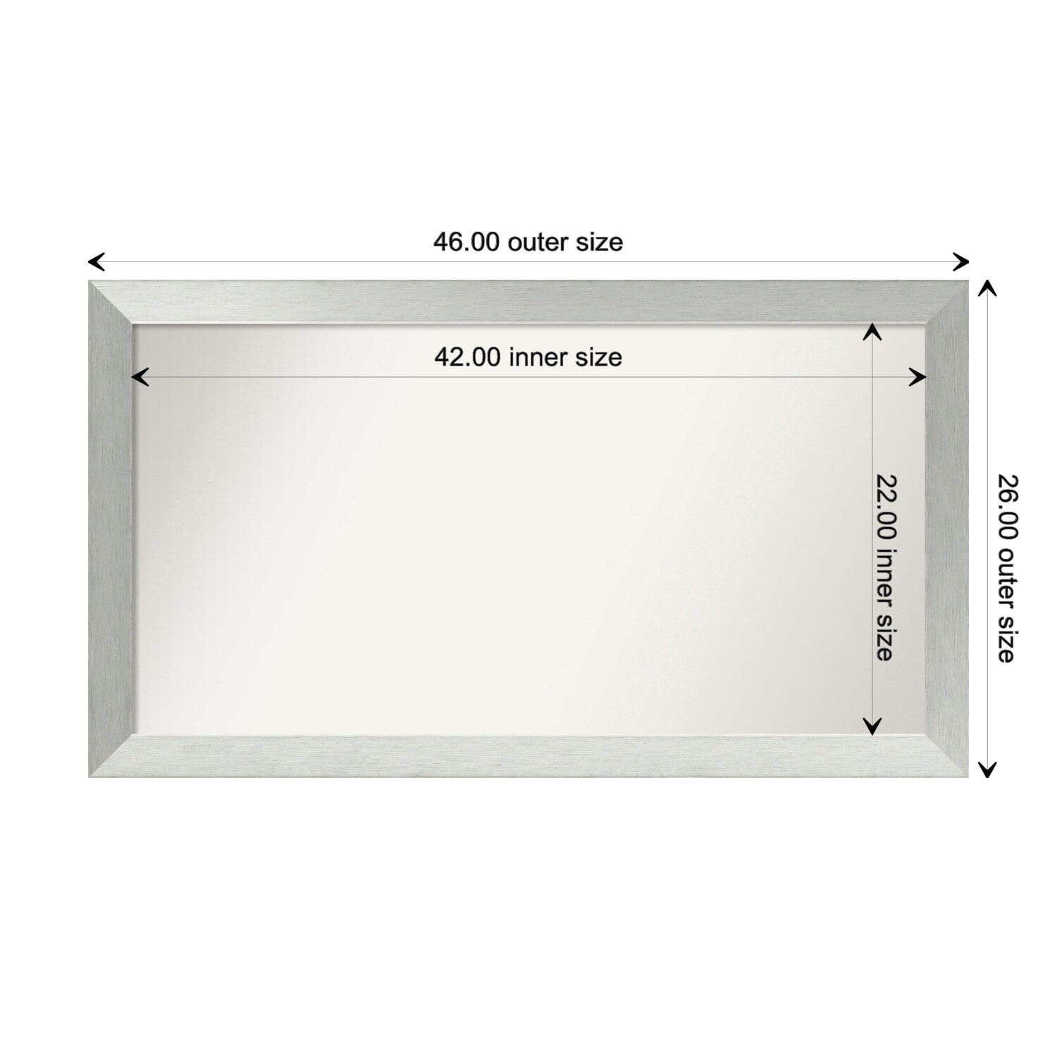 Brushed Sterling Silver Framed Non-Beveled Custom Wall Mirror, Bathroom Vanity Mirror