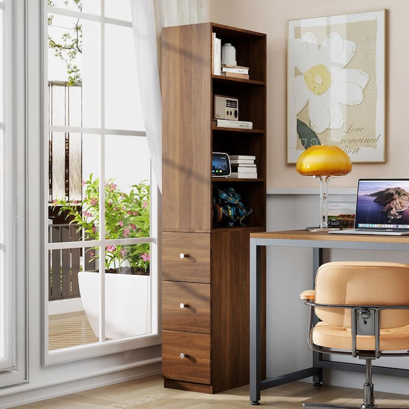 70.8" Bookshelf with Drawers, Bookshelf and Bookcase with 4-Tier Open Shelves, Tall Bookcase Tall Storage Cabinet