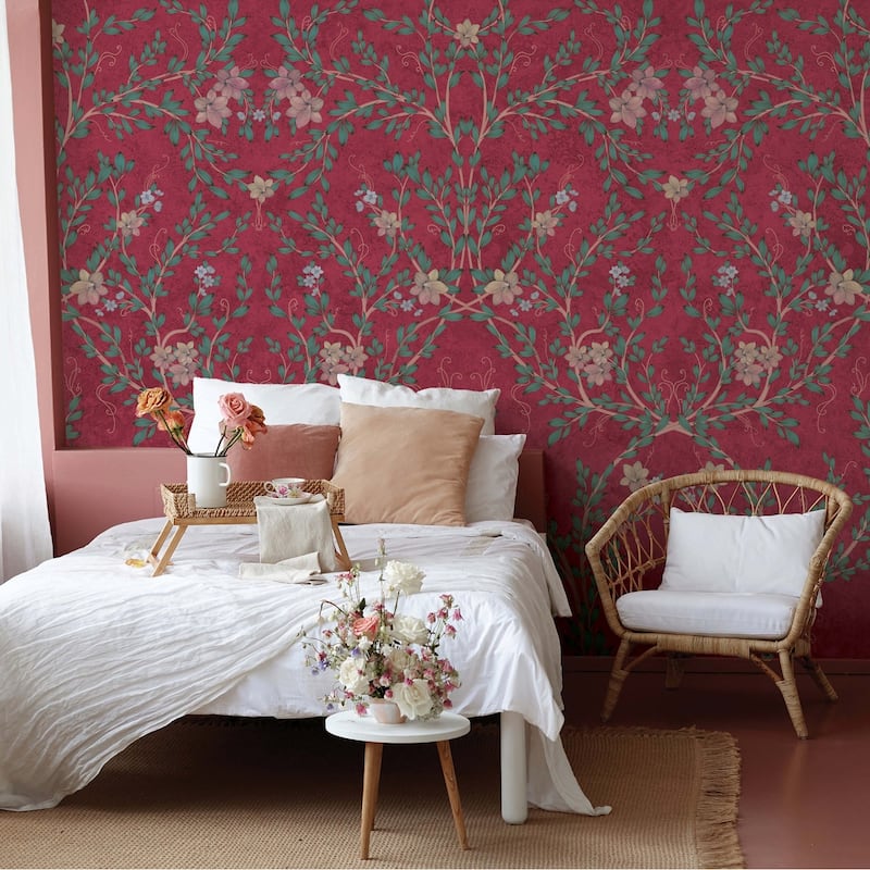 Vintage Branches Soft Blue Blooms Pattern Wallpaper Mural