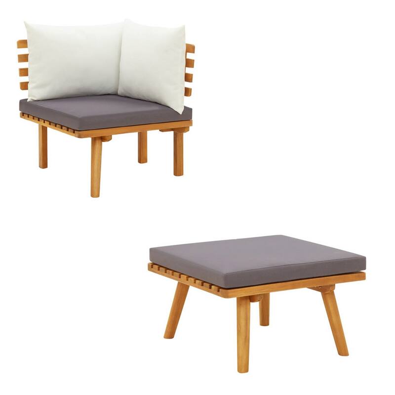 Roma 9pc Outdoor Modular Corner L Sofa w Coffee Table, Footrest, Wood