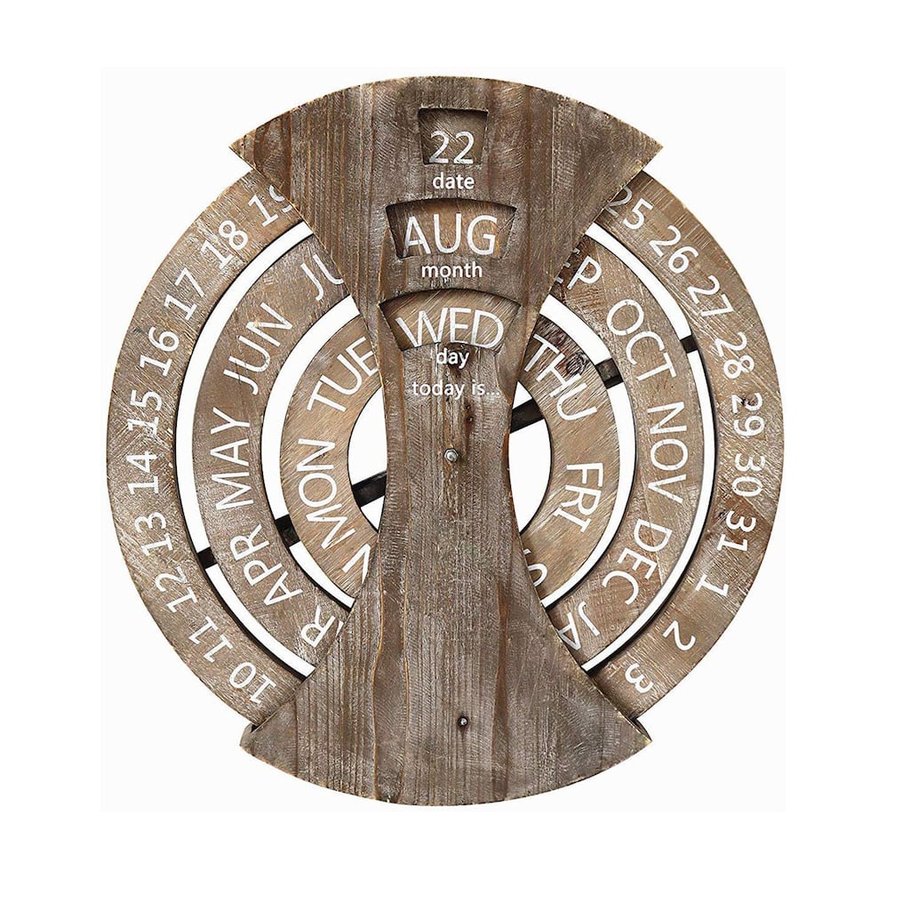 Rustic Wood Wall Mounted Spin Perpetual Calendar