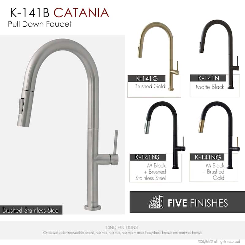 Single Handle Pull-Down Sprayer Kitchen Faucet K-141 - Height: 17.25" Spout H: 9" Spout R: 9"
