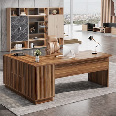 70.87-Executive Desk with File Cabinet, L-Shaped Computer Desk for Home Office