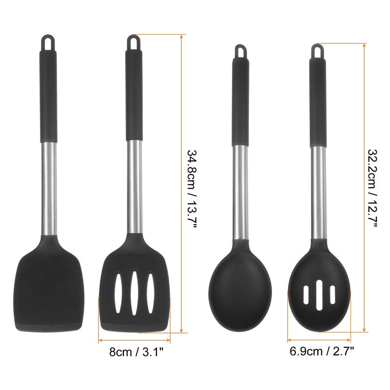 Silicone Cooking Spatulas and Spoons, Heat Resistant Cooking Utensils Set - Black
