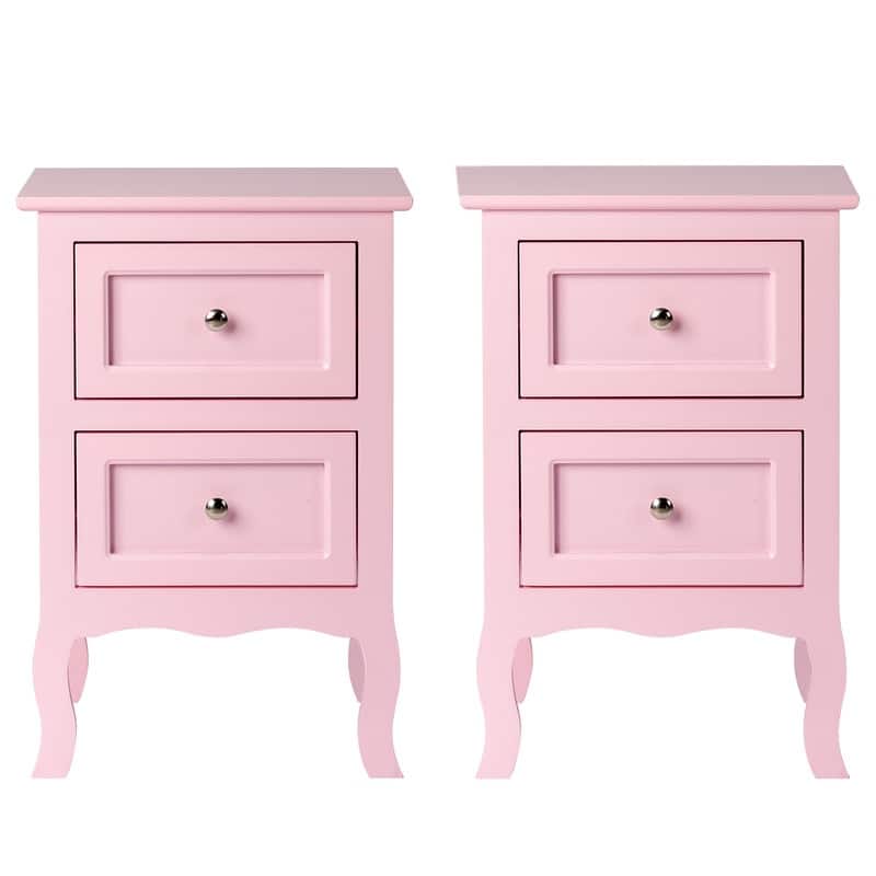 Country Style Two-Drawer Nightstand- Set of 2 - Pink