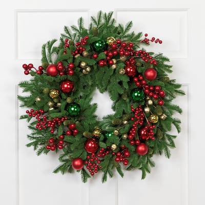 Pine with Ornaments and Berries Artificial Christmas Wreath - 24" - Unlit
