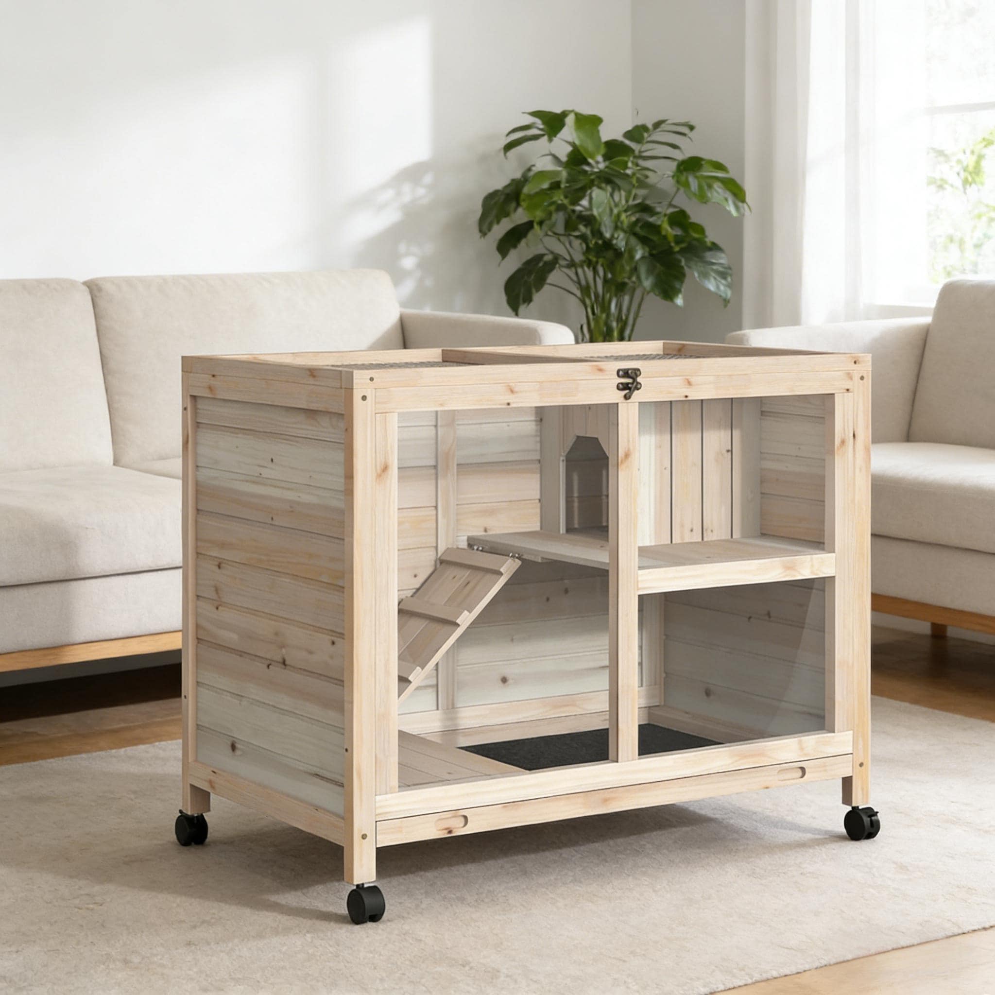 Bunny Cage,Small Rabbit Hutch,Spacious Pet House is designed for convenient cleaning - Natural
