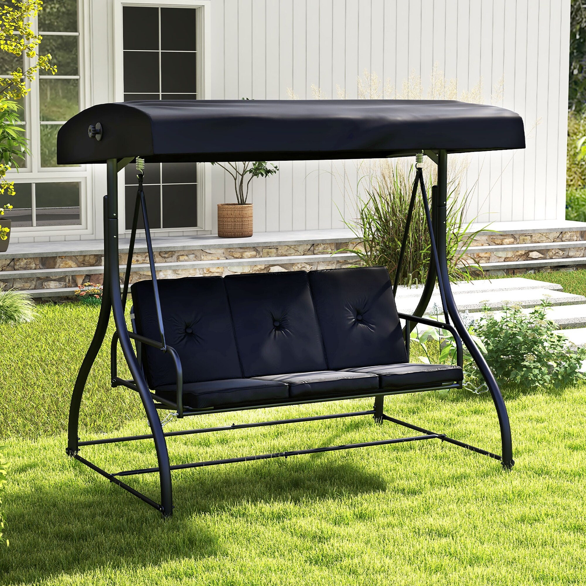 Yalissey In Outdoor Porch Swing With Adjustable Canopy,