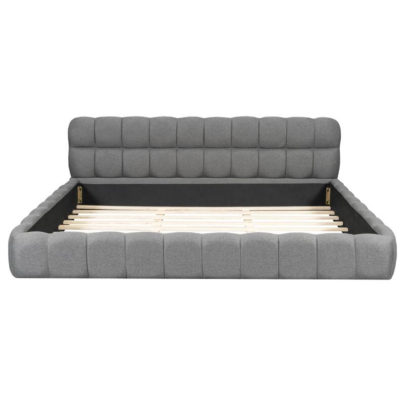 King Size Upholstered Grounded Platform Bed with Thick Fabric & Solid Metal Frame