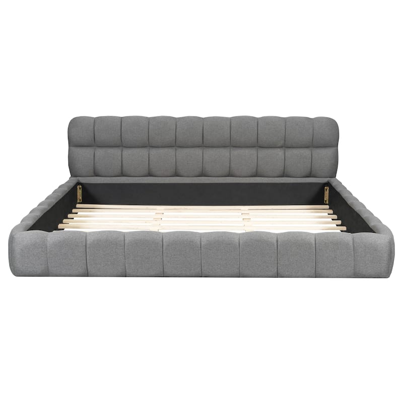 Modern Grounded Bed Frame Linen Fabric Upholstered Platform Bed Frame with Soft Headboard, No Box Spring Needed, Easy Assembly