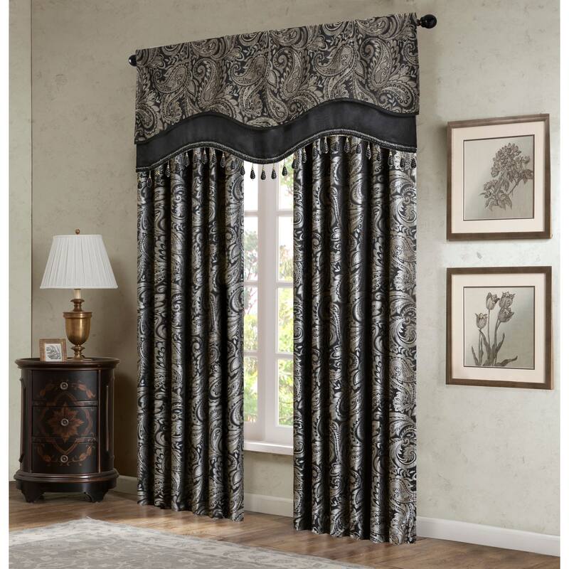 Madison Park Whitman Jacquard Window Rod Pocket Valance with Beads - 50 x 18"