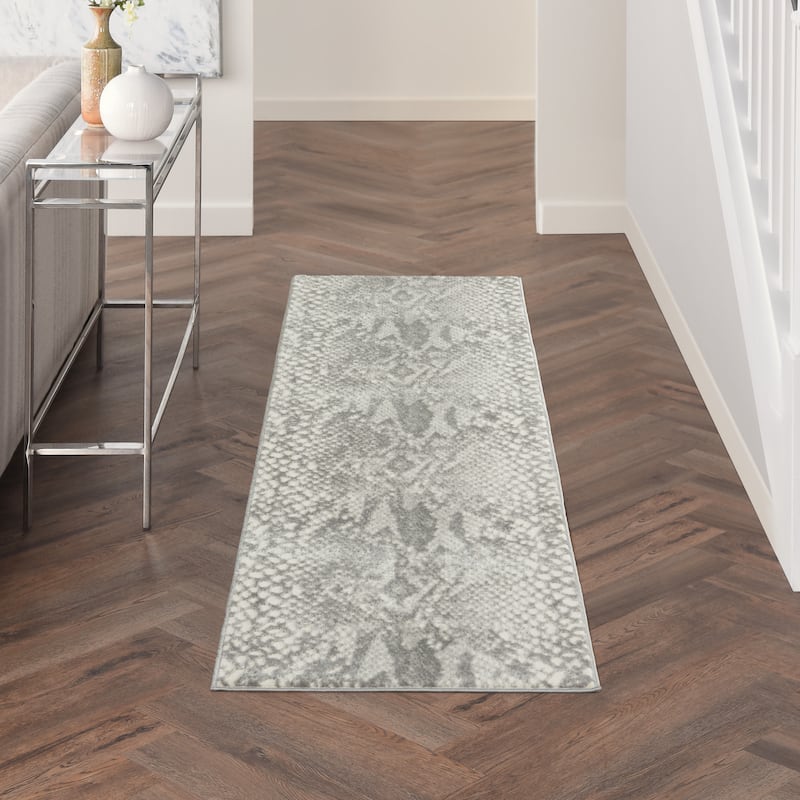 Nourison Solace All-Over Modern Snake Print Area Rug - 2' 3" x 7' 3" - Ivory/Grey - Runner/Rectangle